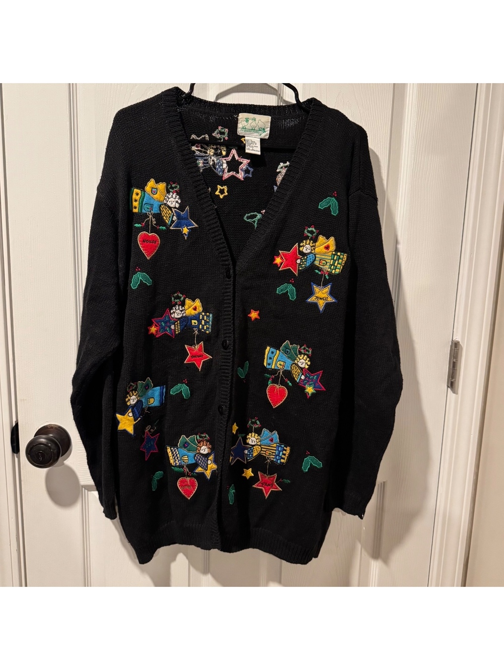 The Quacker Factory Black Embroidered Angel Cardigan Size L